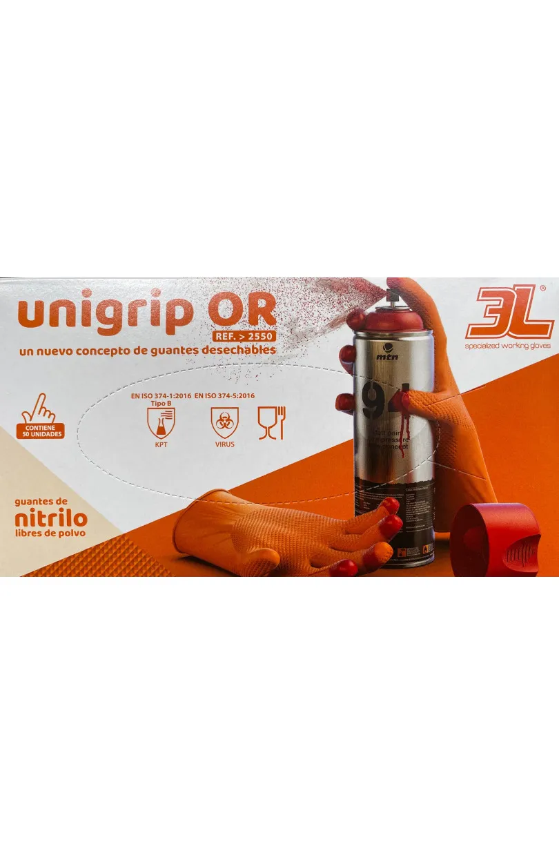 LUVA 3L UNIGRIP OR LARANJA CX50 2550 XL